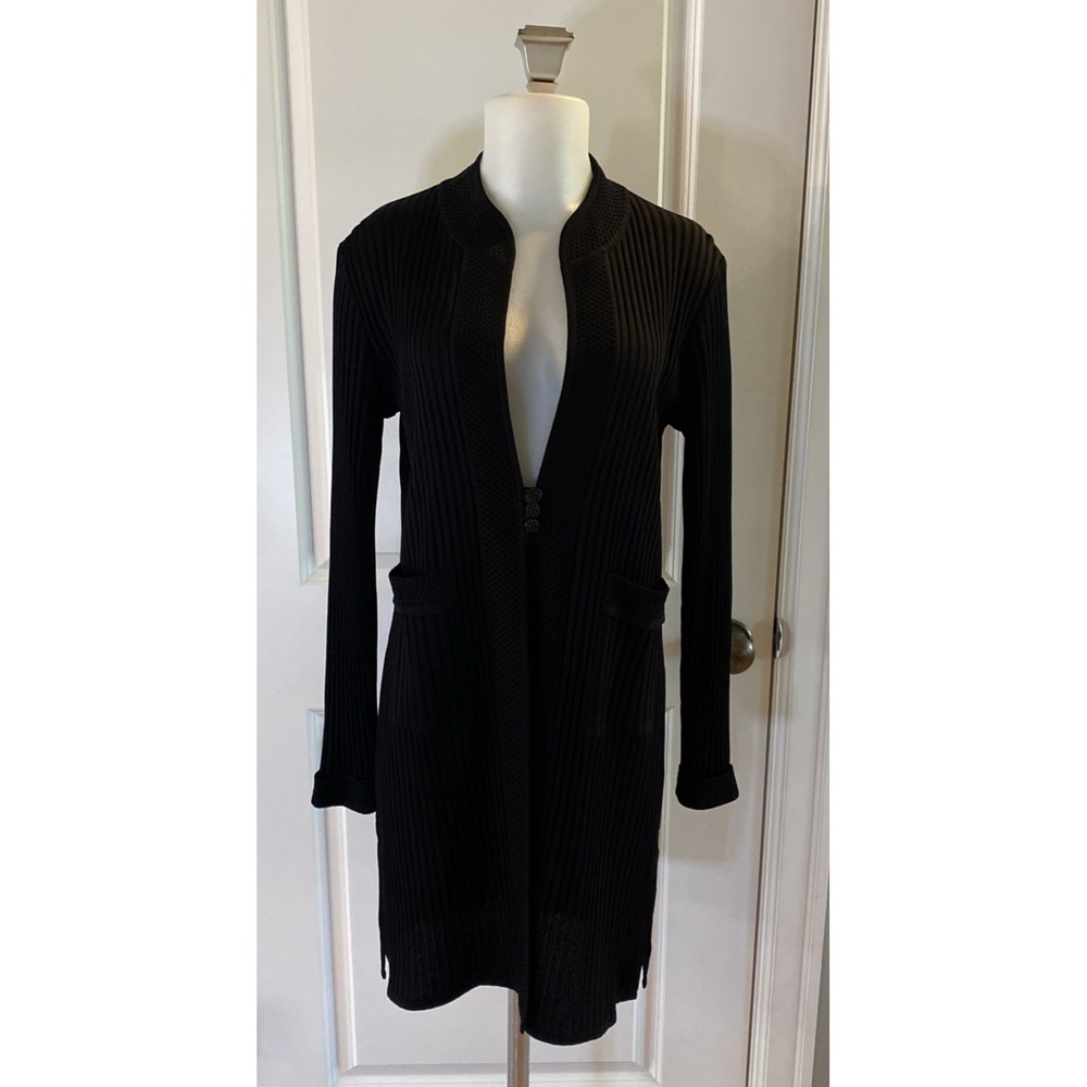 Exclusively Misook Womens Duster Knit‎ Cardigan Long Line Sweater Black- Size XS - Picture 2 of 11